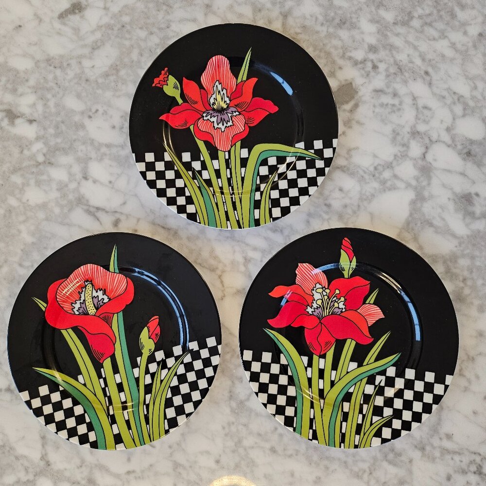 Vintage Fitz & Floyd Jardin Rouge side Bread plates Orchid Japan set of 3